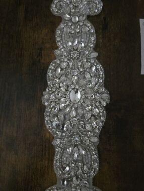 Justin AlexanderCrystal Jeweled Bridal Sash Applique - Silver Clear Rhinestones